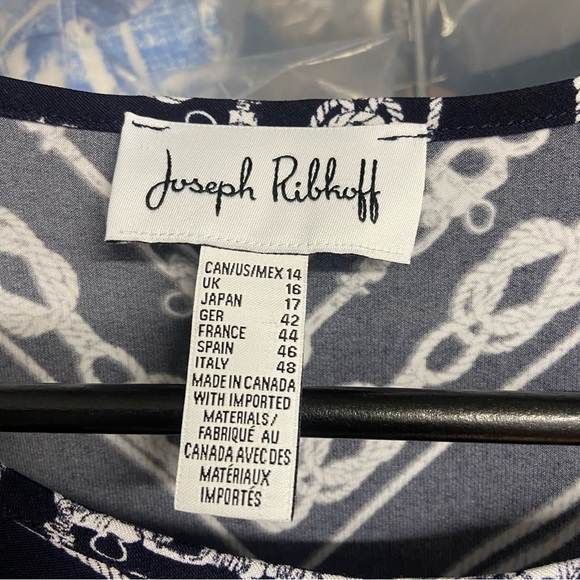 Joseph Ribkoff Bandeau Tunic Asymmetrical Top Size 14 Navy White Nautical Flowy - Picture 11 of 11